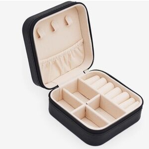 Jewelry Organizer Box with Zipper - Black Compact PU Leather Waterproof - NWT